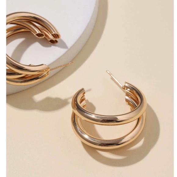 Gold Silver Tone Small Minimalist Hoop Earrings Set - Picture 3 of 6